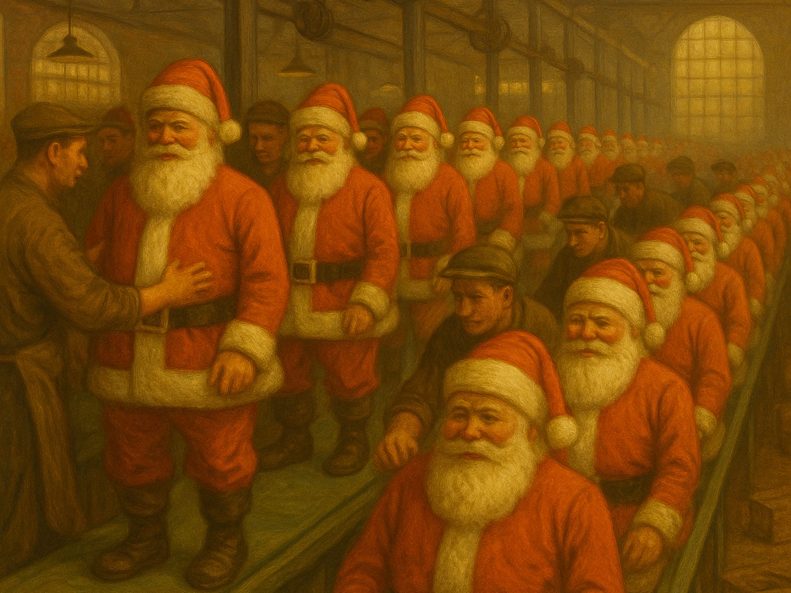 Chaîne de fabrication de Pères Noël dans une usine industrielle