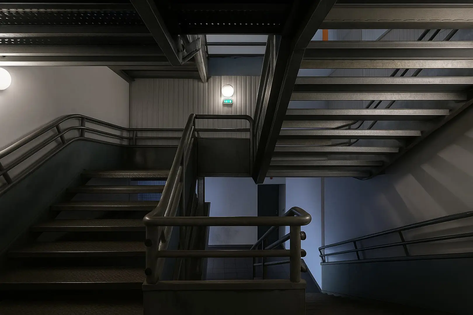 Escalier métallique retouché numériquement, illustrant une image générée ou modifiée dans le cadre d’un litige locatif.
Digitally altered metal staircase, illustrating a generated or edited image in the context of a rental dispute.