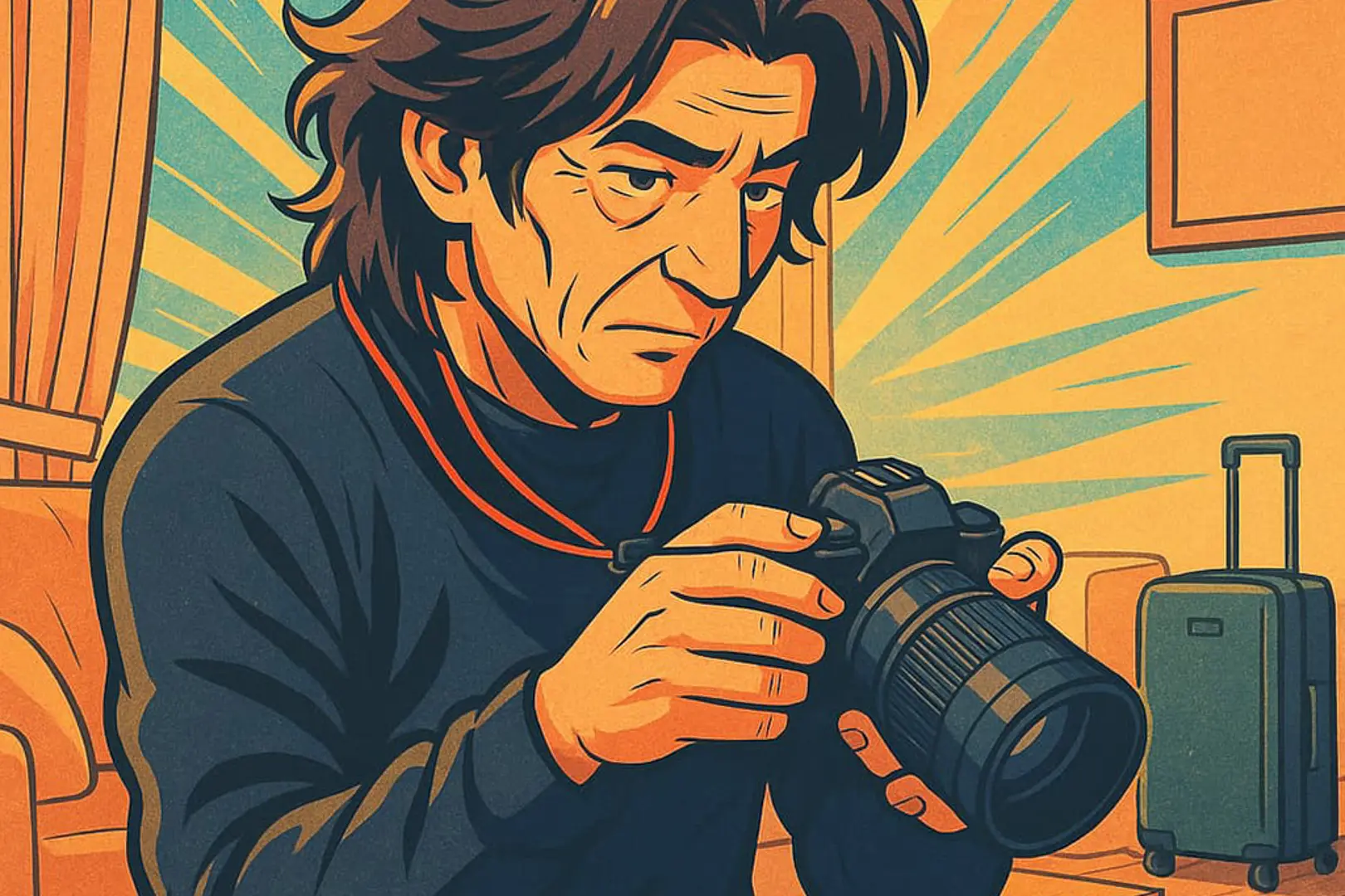 Photographe consultant ses images dans une location Airbnb, illustrant l’importance d’une preuve visuelle fiable pour éviter les litiges.
Photographer checking his images inside an Airbnb rental, illustrating the importance of reliable visual proof to avoid disputes.