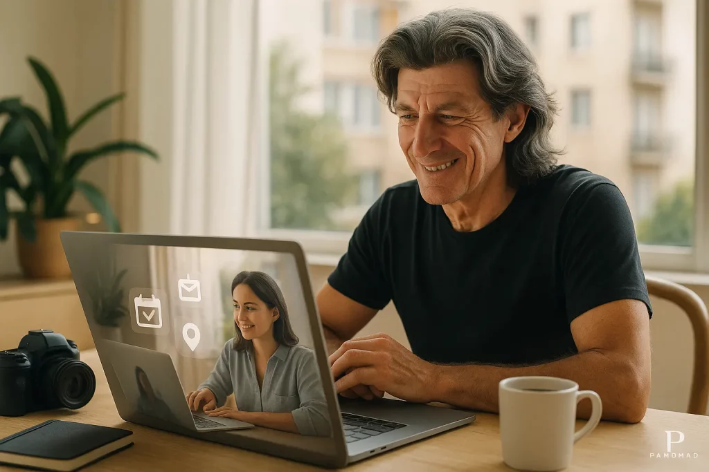 Consultation en visio pour planifier un shooting immobilier à Marseille (photographe et cliente au laptop)